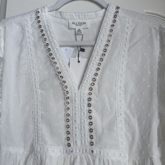 NWT Allison New York Embroidered White Babydoll Lace Top Shirt Size Medium - Picture 4 of 7